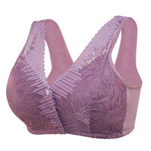 Ladies Soft Cotton Lace Front Button Bra