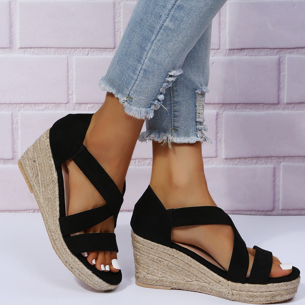 Women's Round Toe Wedge Strap Sandals