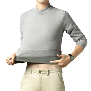 Men Autumn Winter New Solid Color Mock Neck Fleece Sweater