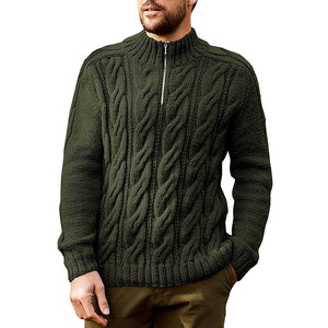 Men's Half Zip Neck Pullover Solid Color Stand Collar Knitted Jumper