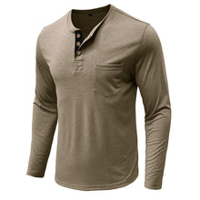 Load image into Gallery viewer, Mens Casual Round Neck Buttons Shirt Tops Soild Color Long Sleeves Slim Fit Tee
