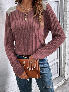 Women's Lace Long Sleeve Shirts Lightweight Fall Casual Crewneck Pullover T Shirt Tops