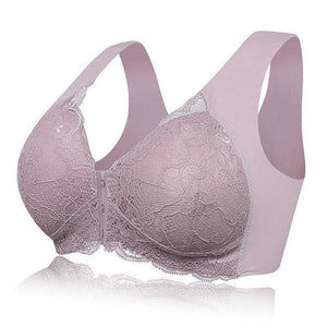 Women's Plus Size Lace Wide Straps Wireless Bra Front Closure Push Up Bras