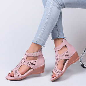 Women's Summer Hollow Wedge Buckle Comfortable Sandals