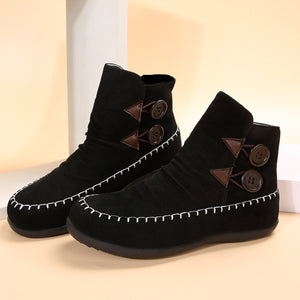 Stitched flat high-top short boots