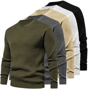 Mens Autumn And Winter Casual Loose Knitted Checkered Round Neck Hatless Versatile Long Sleeve Sweater