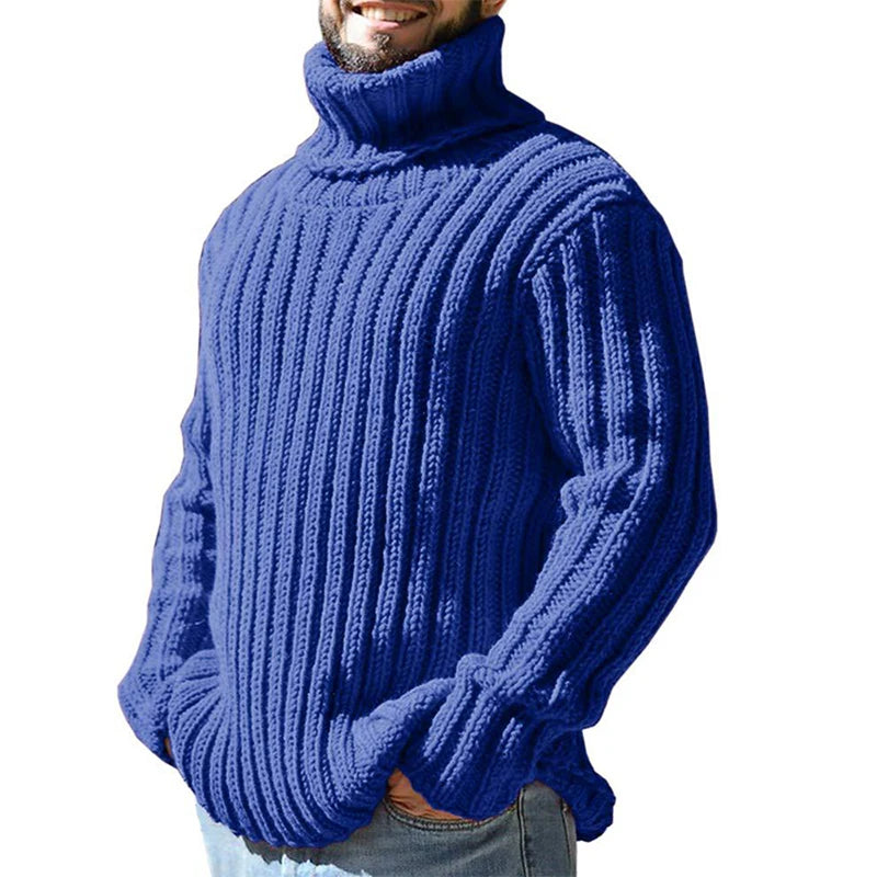 Mens Sweaters Turtleneck Cable Knitted Pullover