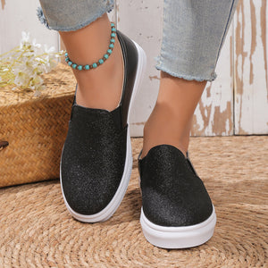 Women's Plus Size Round Toe Flat Sequined Loafers