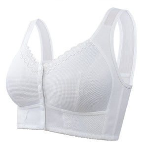 Front-Clasp Soft Cotton Lace Wire-Free Plus Size Bra for Middle-Aged and Elderly