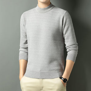 Men Autumn Winter New Solid Color Mock Neck Fleece Sweater