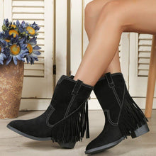 Load image into Gallery viewer, Winter tassel thick heel pointed toe high boots
