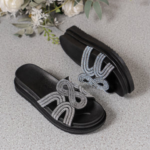 Women's Summer Rhinestone Thick Soled Slippers