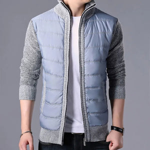 Men's CardiganFashion Patchwork knitted Zipper Stand Collar Thick Jackets