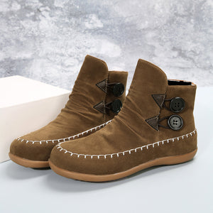 Stitched flat high-top short boots