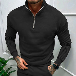 Men's Solid Color Casual Fleece Warm Zipper Stand Sweatshirt