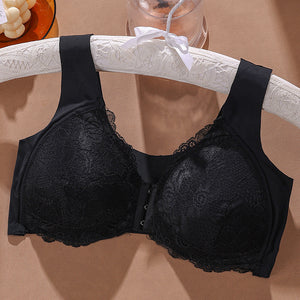 Women's Plus Size Lace Wide Straps Wireless Bra Front Closure Push Up Bras