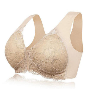 Women's Plus Size Lace Wide Straps Wireless Bra Front Closure Push Up Bras