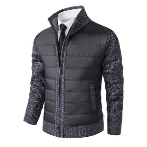 Men's CardiganFashion Patchwork knitted Zipper Stand Collar Thick Jackets