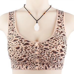 Leopard print soft cotton button-front bra