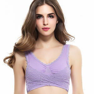 Women's Plus Size Lace Wide Straps Wireless Bra Front Closure Push Up Bras