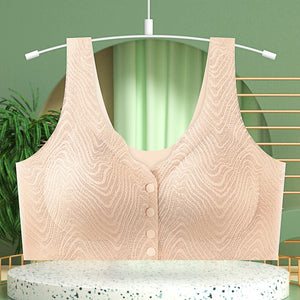 Women's front button lace wireless bra