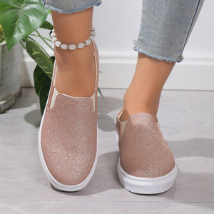 Women's Plus Size Round Toe Flat Sequined Loafers