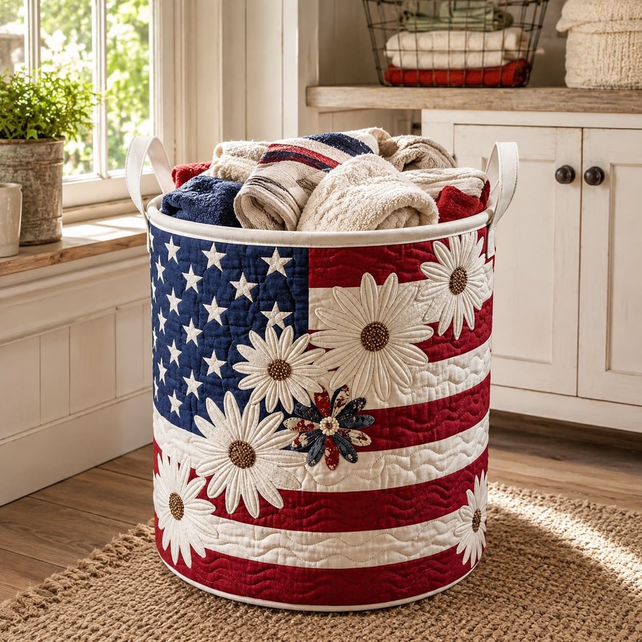 USA 250th Anniversary Quilted Laundry Basket