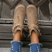 Load image into Gallery viewer, Women&#39;s Suede Fringe Drop Round Toe Flat Boots
