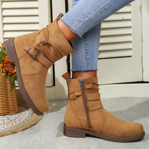 Women Buckle Decor Tie Side Faux Suede Boots