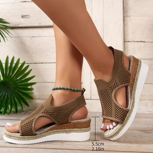 Womens Width Sandals Flat Wedge Heel Fly Weave Casual Hollow Beach Sandals