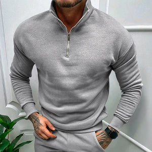 Men's Solid Color Casual Fleece Warm Zipper Stand Sweatshirt