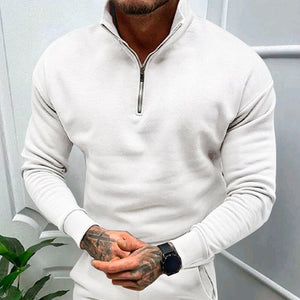 Men's Solid Color Casual Fleece Warm Zipper Stand Sweatshirt