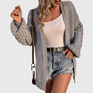 Women's Winter Open Front Sweater Cardigan Chunky Long Bishop Sleeve Ribbed Knit Cardigans