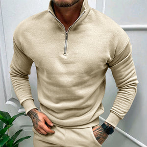 Men's Solid Color Casual Fleece Warm Zipper Stand Sweatshirt