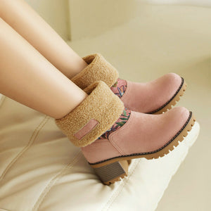 Women's warm thick sole high heel snow boots