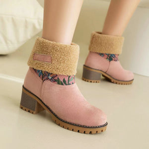 Women's warm thick sole high heel snow boots