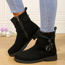 Load image into Gallery viewer, Women Buckle Decor Tie Side Faux Suede Boots
