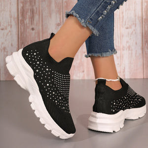 Women's Flyknit Mesh Rhinestone Casual Shoes