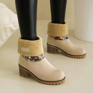 Women's warm thick sole high heel snow boots