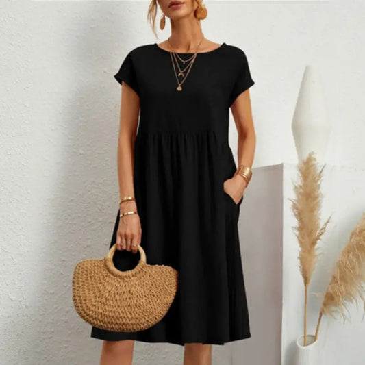 【HOT🎁【S-5XL】 Vestido de mujer 2024 de algodón y lino con cuello redondo y corte holgado 👉 - España