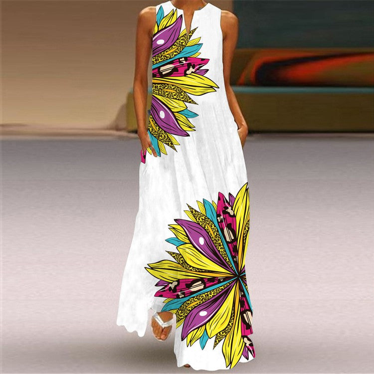 Vestido retro estampado en cuello V