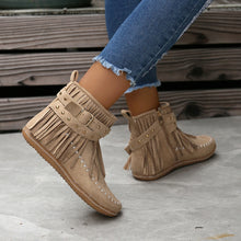 Load image into Gallery viewer, Women&#39;s Suede Fringe Drop Round Toe Flat Boots
