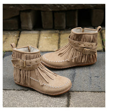 Load image into Gallery viewer, Women&#39;s Suede Fringe Drop Round Toe Flat Boots
