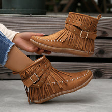 Load image into Gallery viewer, Women&#39;s Suede Fringe Drop Round Toe Flat Boots
