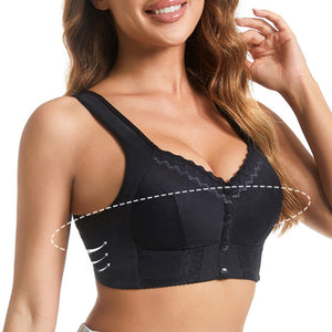 Front-Clasp Soft Cotton Lace Wire-Free Plus Size Bra for Middle-Aged and Elderly