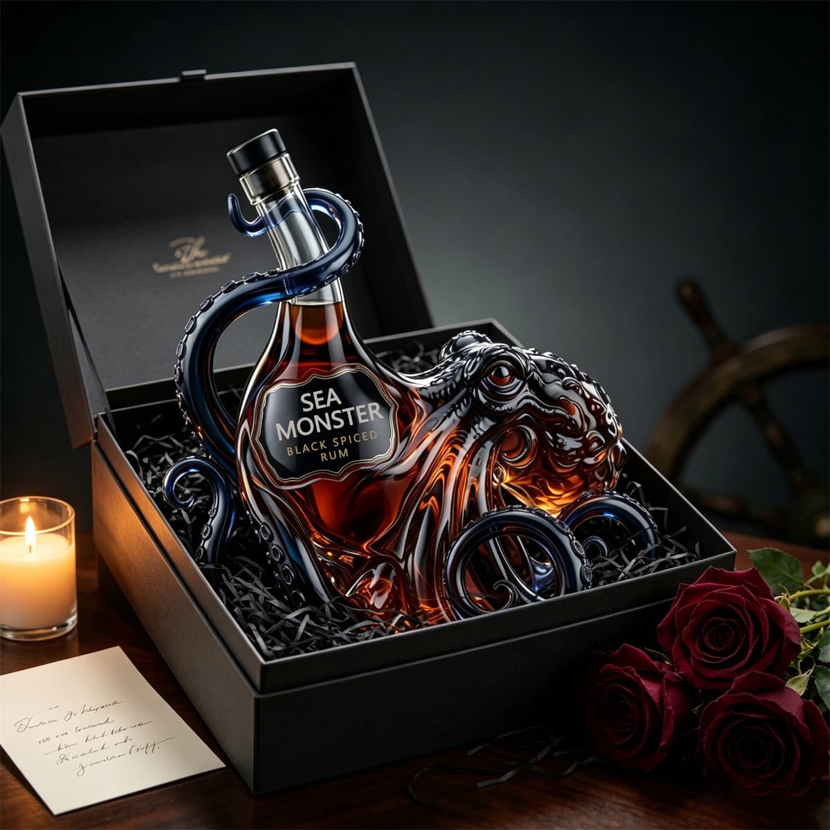 Sea Monster Black Spiced Rum Glass Bottle