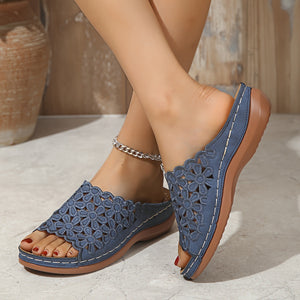 2024 Summer Simple casual Hollow PU women's wedge sandals