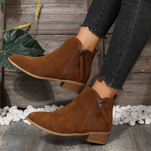 Load image into Gallery viewer, Women&#39;s Fashionable Low-heel Pointed-toe Boots In Brown Color With Double Zipper Design
