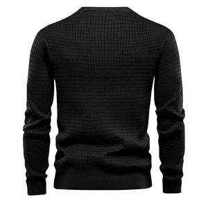 Mens Autumn And Winter Casual Loose Knitted Checkered Round Neck Hatless Versatile Long Sleeve Sweater