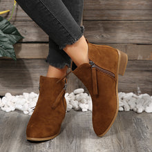 Load image into Gallery viewer, Women&#39;s Fashionable Low-heel Pointed-toe Boots In Brown Color With Double Zipper Design
